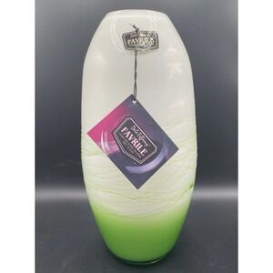 Vtg Green And White 1990s Dale Tiffany Favrile Handblown Art Glass Vase With Tag
